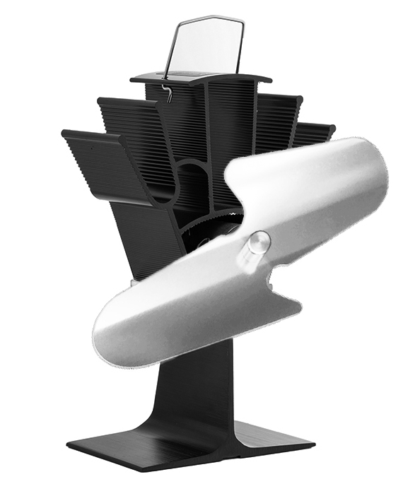 Dvoulopatkový ventilátor na kamna Flamingo, stříbrný