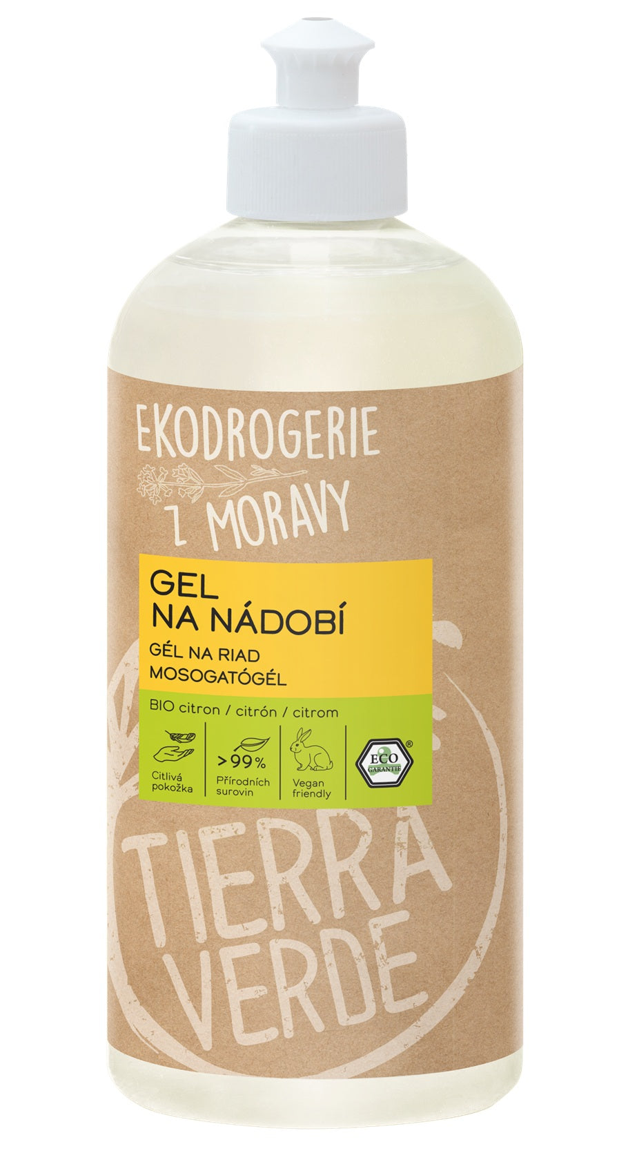 Tierra Verde Gel na nádobí - BIO citron - 500 ml - voní jako čerstvě rozkrojený citron