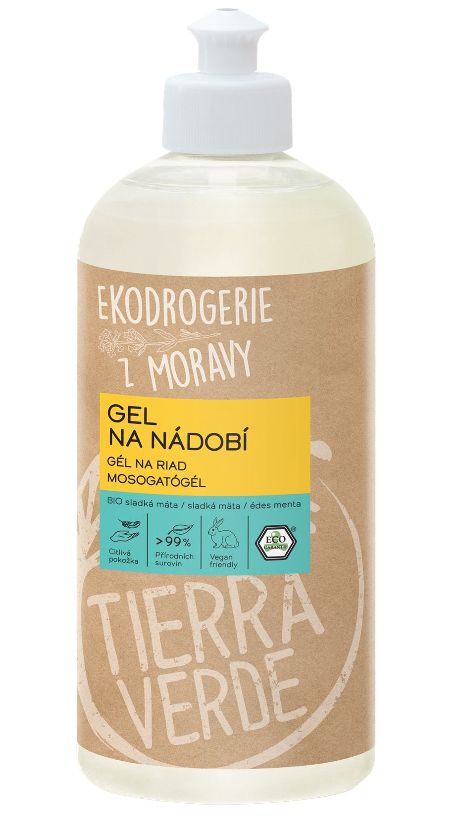 Tierra Verde Gel na nádobí - BIO sladká máta - 500 ml - voní jako čerstvé lístky máty