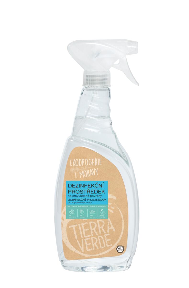 Tierra Verde Dezinfekční prostředek na omyvatelné povrchy - 750 ml - na bázi rostlinného alkoholu, bez chlóru